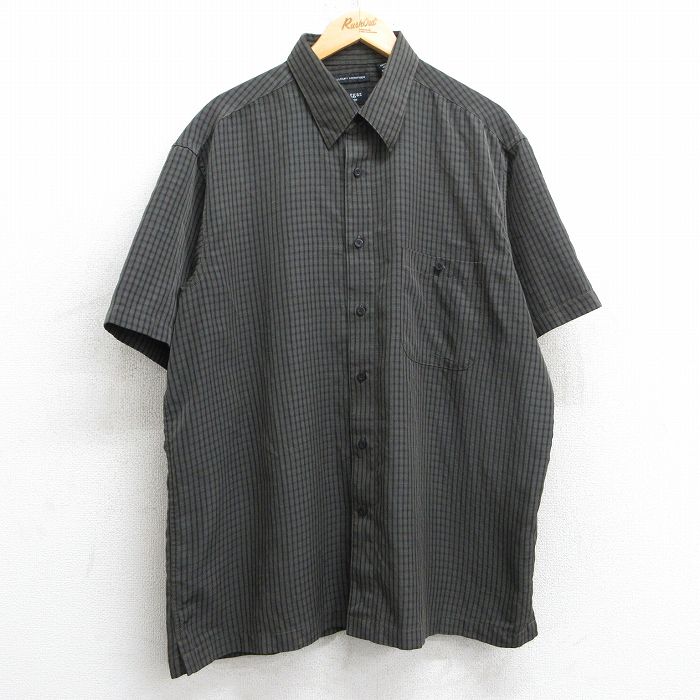 XL★古着 HAGGAR 半袖 シャツ メンズ 大きいサイズ ロング丈 茶系他 ブラウン チェック 25may28 中古 トップス