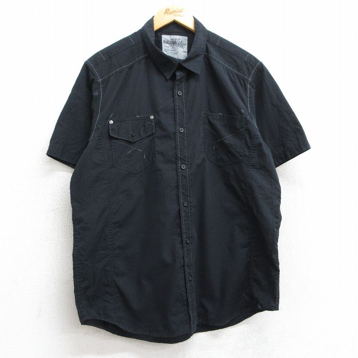 L★古着 半袖 シャツ メンズ 黒 ブラック 25may28 中古 トップス