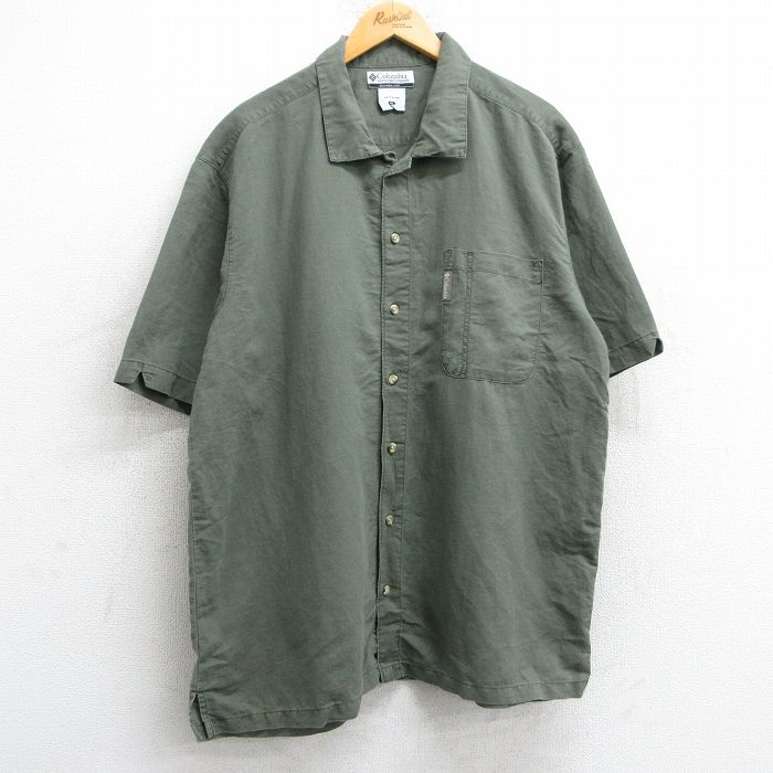 XL★古着 コロンビア COLUMBIA 半袖 シャツ メンズ 00年代 00s ロング丈 濃緑 グリーン 25may28 中古 トップス