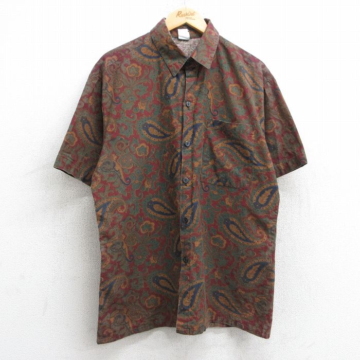 L★古着 半袖 シャツ メンズ 90年代 90s ペイズリー柄 USA製 エンジ他 25may28 中古 トップス