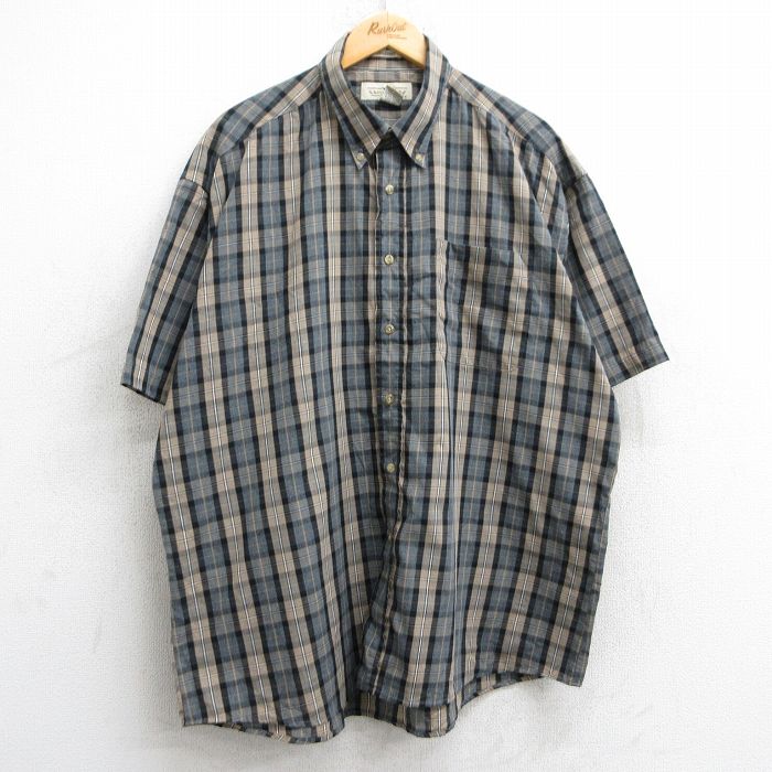 XL★古着 半袖 シャツ メンズ 00年代 0s 大きいサイズ ロング丈 ボタンダウン ベージュ他 カーキ チェック 25may28 中古 トップス