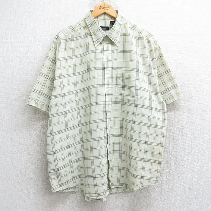 XL★古着 バンヒューセン 半袖 シャツ メンズ 大きいサイズ ボタンダウン 黄緑他 チェック 25may28 中古 トップス