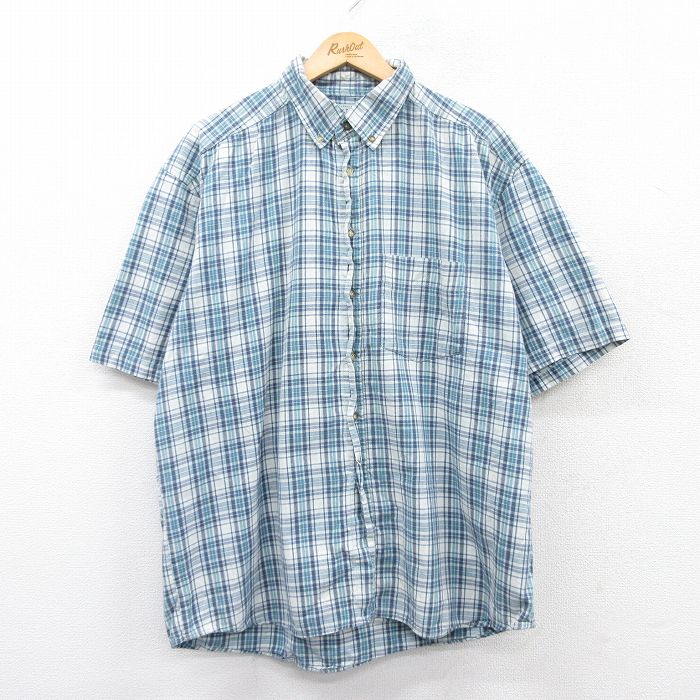 【50%OFF】XL★古着 半袖 シャツ メンズ 00年代 00s コットン ボタンダウン 薄紺他 ネイビー チェック 25may30 中古 トップス