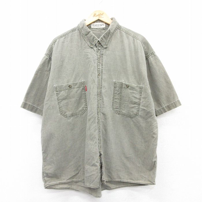XL★古着 ビューグルボーイ 半袖 シャツ メンズ 90年代 90s 大きいサイズ ボタンダウン 緑系 グリーン 25may30 中古 トップス