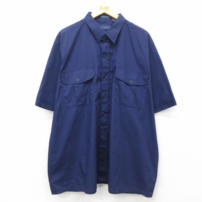 XL★古着 半袖 シャツ メンズ 00年代 00s 大きいサイズ ロング丈 紺 ネイビー 25may30 中古 トップス