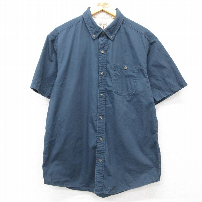 L★古着 レッドヘッド 半袖 シャツ メンズ コットン ボタンダウン 紺 ネイビー 25may30 中古 トップス
