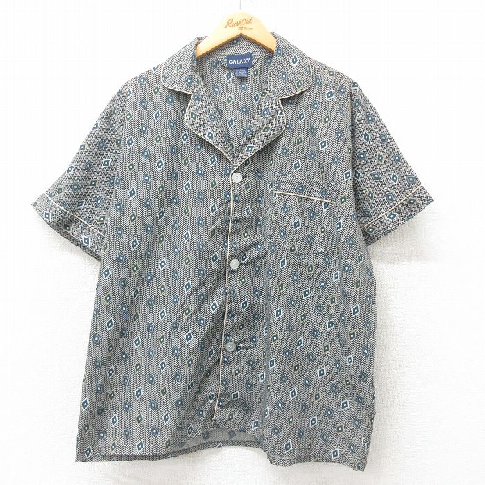 XL★古着 半袖 パジャマ シャツ メンズ 00年代 00s 開襟 オープンカラー 黒他 ブラック 25jun02 中古 トップス