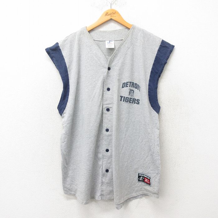 XL★古着 ノースリーブ ベースボール シャツ メンズ 00年代 00s MLB デトロイトタイガース グレー 霜降り メジャーリーグ 野球 25jun02 中古 トップス