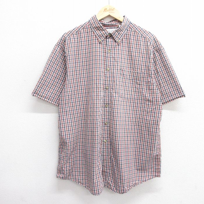 XL★古着 エルエルビーン LLBEAN 半袖 シャツ メンズ 00年代 00s コットン ボタンダウン オレンジ系他 チェック 25jun04 中古 トップス
