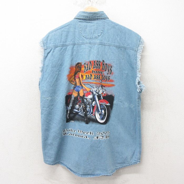 00s ノースリーブシャツ バイクウィーク ネイビー XL | 古着