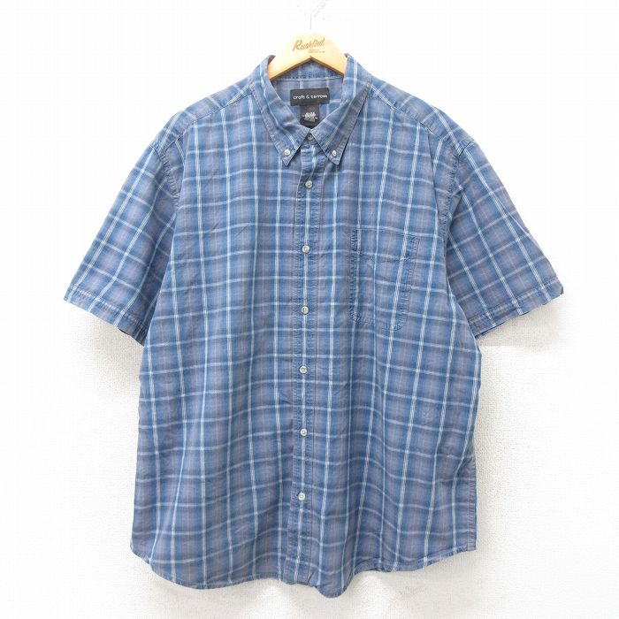 XL★古着 半袖 シャツ メンズ 00年代 00s 大きいサイズ コットン ボタンダウン 紺他 ネイビー チェック 25jun09 中古 トップス