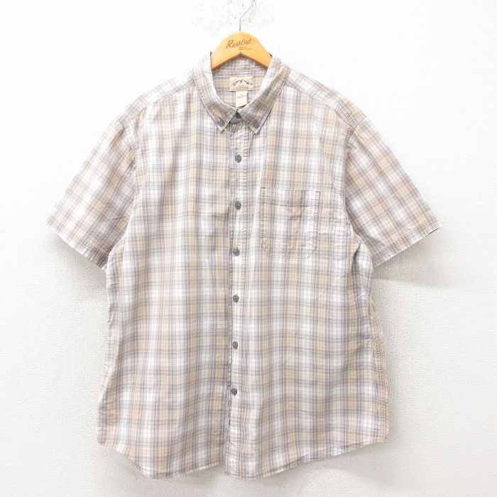 XL★古着 半袖 シャツ メンズ コットン ボタンダウン グレー他 チェック 25jun09 中古 トップス