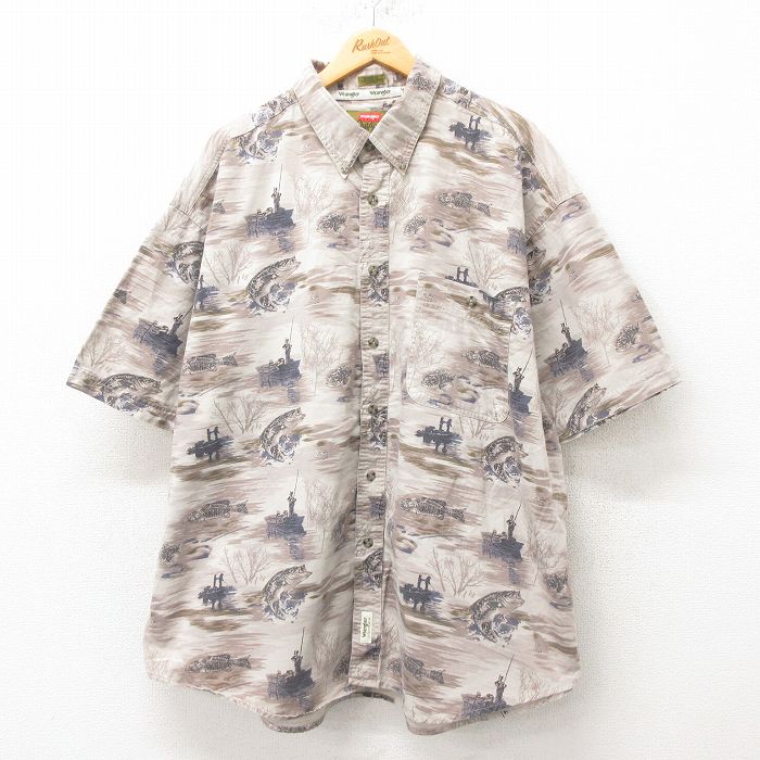 Wrangler 半袖シャツ 魚 カーキ XL | 古着