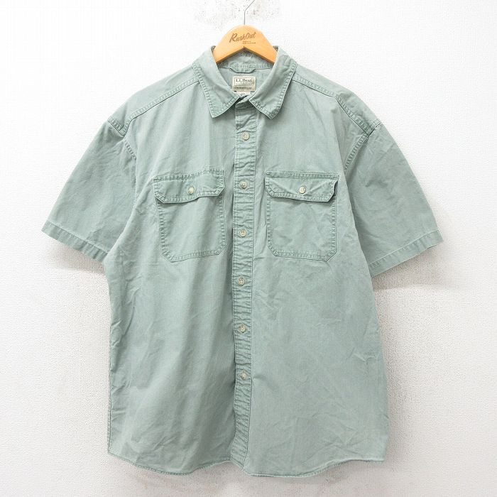 【50%OFF】XL★古着 エルエルビーン LLBEAN 半袖 シャツ メンズ 00年代 00s コットン 薄緑 グリーン 25jun09 中古 トップス