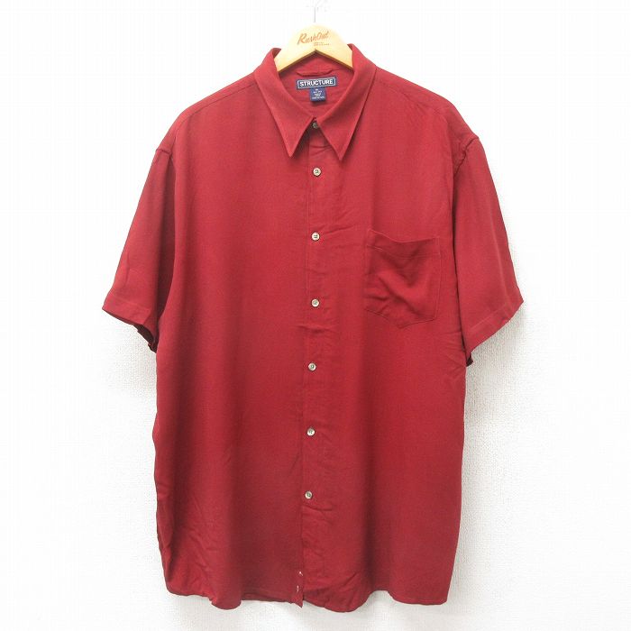 XL★古着 STRUCTURE 半袖 シャツ メンズ 大きいサイズ シルク エンジ 25jun09 中古 トップス