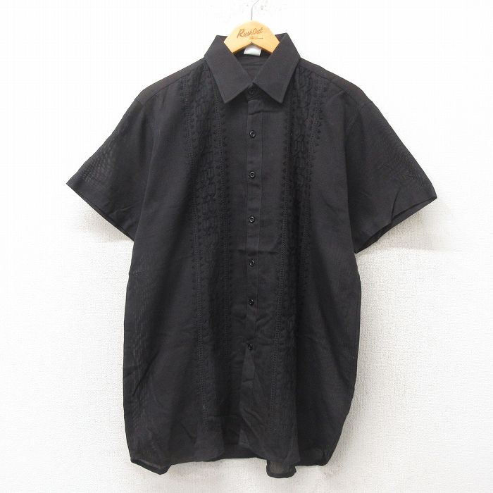 M★古着 半袖 シャツ メンズ コットン 黒 ブラック 25jun09 中古 トップス