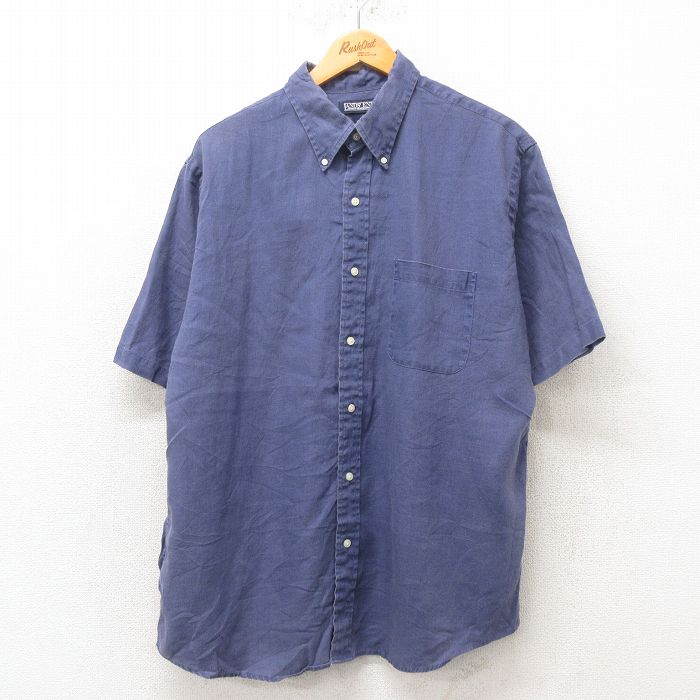 XL★古着 ランエンド 半袖 シャツ メンズ 00年代 00s リネン 紺 ネイビー 25jun09 中古 トップス