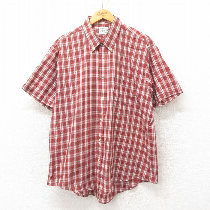 XL★古着 半袖 シャツ メンズ 80年代 80s ボタンダウン USA製 赤 レッド チェック 25jun09 中古 トップス