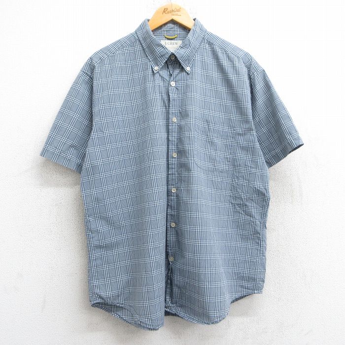 XL★古着 ジェイクルー J.CREW 半袖 シャツ メンズ 00年代 00s コットン ボタンダウン 紺他 ネイビー チェック 25jun09 中古 トップス