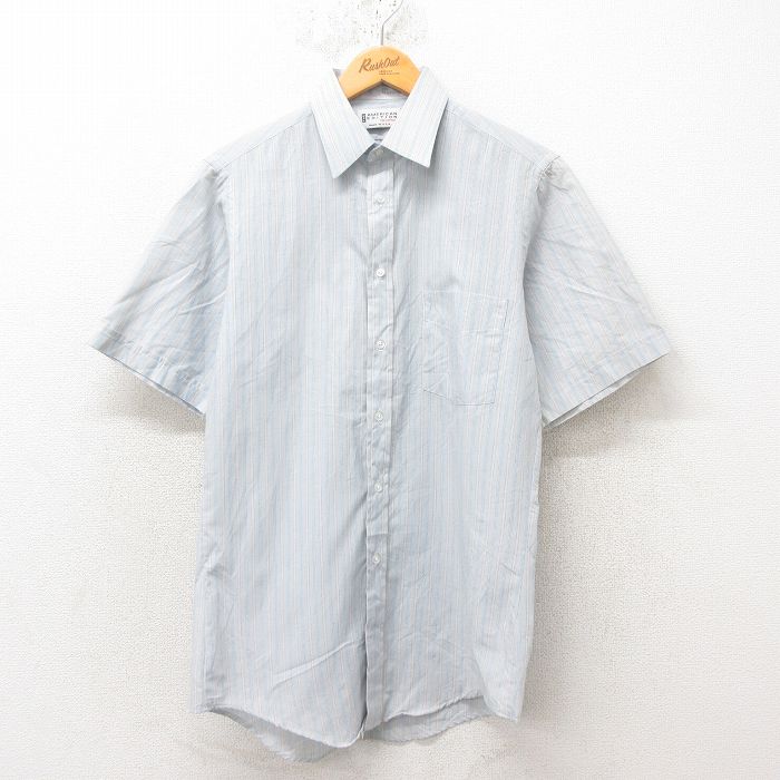 M★古着 半袖 シャツ メンズ 80年代 80s USA製 薄グレー ストライプ 25jun10 中古 トップス