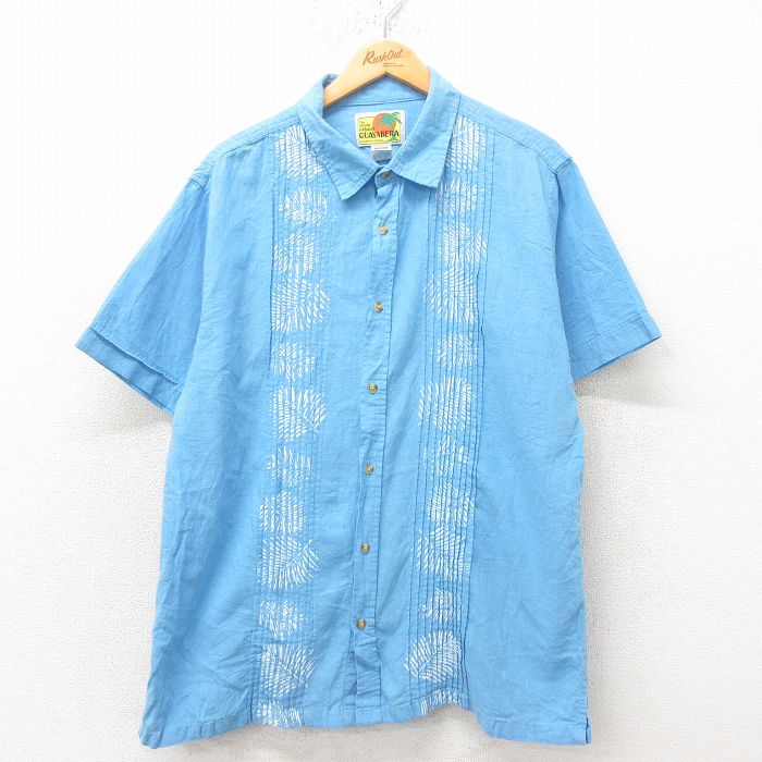 L★古着 HABAND 半袖 シャツ メンズ 90年代 90s リネン 薄紺 ネイビー 25jun10 中古 トップス