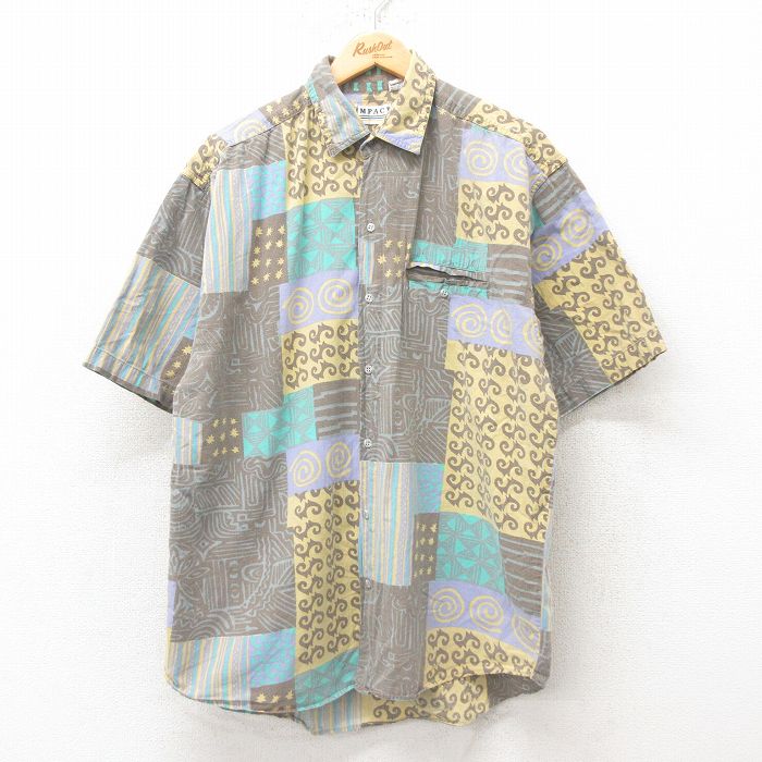 L★古着 半袖 シャツ メンズ 00年代 00s コットン ベージュ他 カーキ 25jun10 中古 トップス