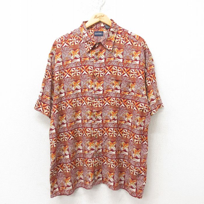 【50%OFF】XL★古着 ピューリタン 半袖 シャツ メンズ 00年代 00s レーヨン エンジ 25jun10 中古 トップス