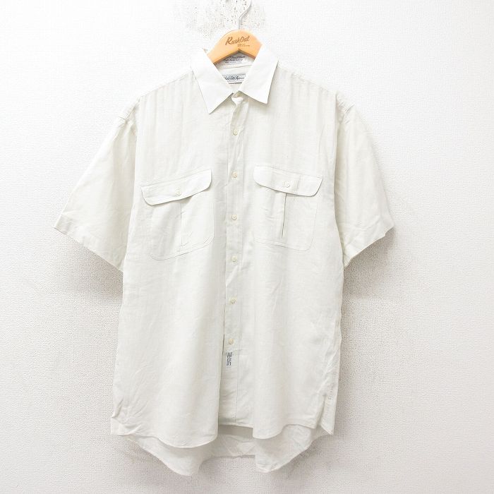 【20%OFF】L★古着 サックスフィフスアベニュー 半袖 シャツ メンズ 90年代 90s 生成り 25jun10 中古 トップス