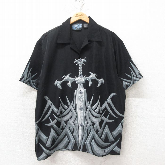 半袖シャツ 開襟 ブラック XL | 古着