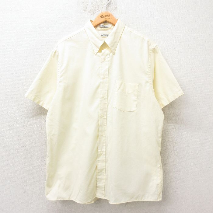 XL★古着 アロー 半袖 シャツ メンズ 90年代 90s オックスフォード ロング丈 ボタンダウン USA製 薄黄 イエロー 25jun10 中古 トップス