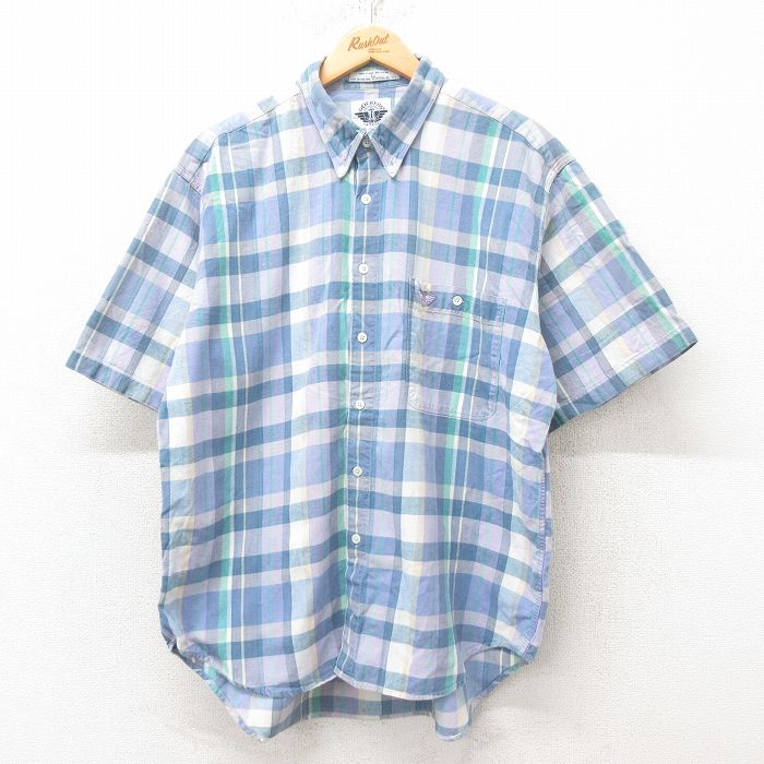 XL★古着 ドッカーズ 半袖 シャツ メンズ 90年代 90s ワンポイントロゴ コットン ボタンダウン 薄紫 パープル チェック 25jun10 中古 トップス