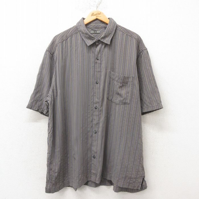 XL★古着 アールイーアイ REI 半袖 シャツ メンズ 大きいサイズ グレー ストライプ 25jun10 中古 トップス