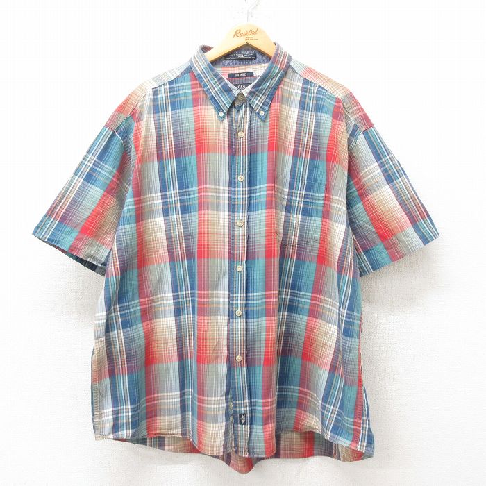 【50%OFF】XL★古着 ドッカーズ 半袖 シャツ メンズ 00年代 00s インディゴ 大きいサイズ コットン ボタンダウン 紺 ネイビー チェック 25jun10 中古 トップス