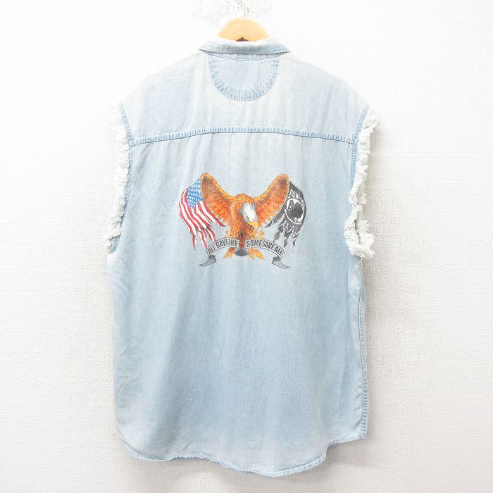 00s ノースリーブシャツ 鳥 ネイビー XL | 古着
