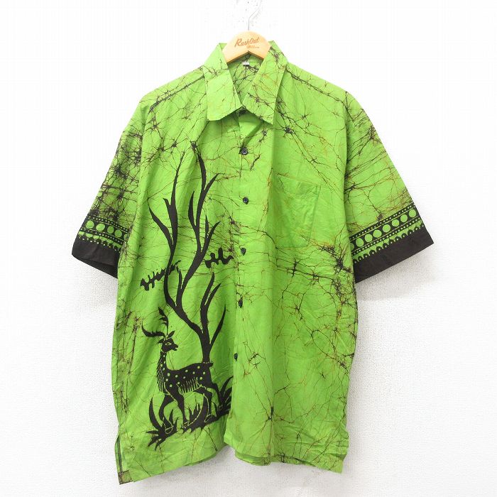 XL★古着 半袖 シャツ メンズ シカ 緑 グリーン 25jun10 中古 トップス