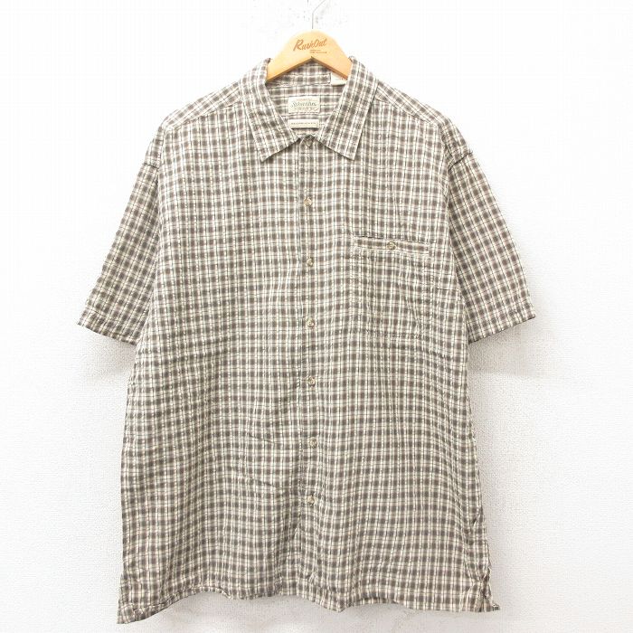 XL★古着 セントジョンズベイ 半袖 シャツ メンズ 00年代 00s 大きいサイズ コットン こげ茶 ブラウン チェック 25jun10 中古 トップス