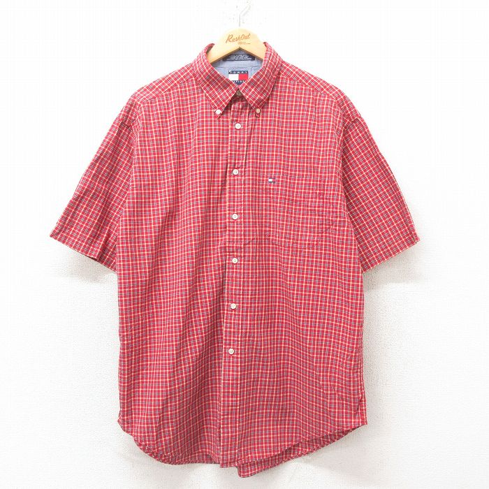 トミーヒルフィガー 90s 半袖シャツ ワンポイントロゴ レッドチェック XL | 古着