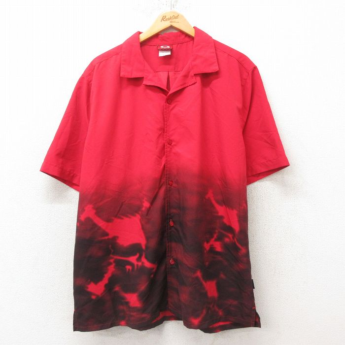 XL★古着 オークレイ 半袖 シャツ メンズ 90年代 90s 開襟 オープンカラー USA製 赤 レッド 25jun10 中古 トップス