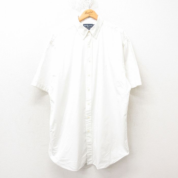 XL★古着 ラルフローレン Ralph Lauren 半袖 ブランド シャツ メンズ 90年代 90s ワンポイントロゴ 大きいサイズ ロング丈 コットン 白 ホワイト 25jun10 中古 トップス