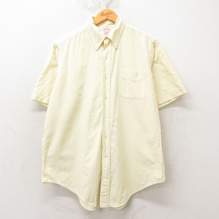 【50%OFF】XL★古着 ブルックスブラザーズ BROOKS BROTHERS 半袖 ブランド シャツ メンズ 90年代 90s 大きいサイズ コットン USA製 薄黄 イエロー 【spe】 25jun10 中古 トップス
