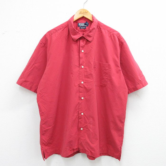 【50%OFF】XL★古着 ラルフローレン Ralph Lauren 半袖 ブランド シャツ メンズ 90年代 90s CALDEWLL 大きいサイズ コットン 開襟 オープンカラー 赤系 レッド 【spe】 25jun11 中古 トップス