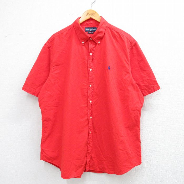 XL★古着 ラルフローレン Ralph Lauren 半袖 ブランド シャツ メンズ 90年代 90s ワンポイントロゴ 大きいサイズ コットン 開襟 オープンカラー 赤 レッド 25jun11 中古 トップス