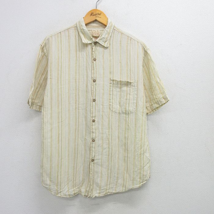 【50%OFF】L★古着 JOS A BANK 半袖 シャツ メンズ 黄他 イエロー ストライプ 25jun14 中古 トップス