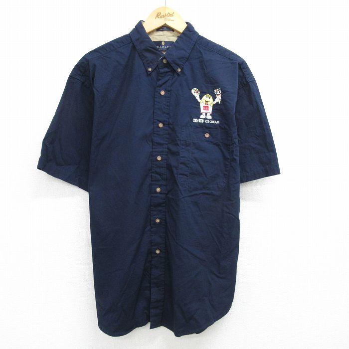 XL★古着 半袖 シャツ メンズ M&MS コットン ボタンダウン 紺 ネイビー 25jun14 中古 トップス