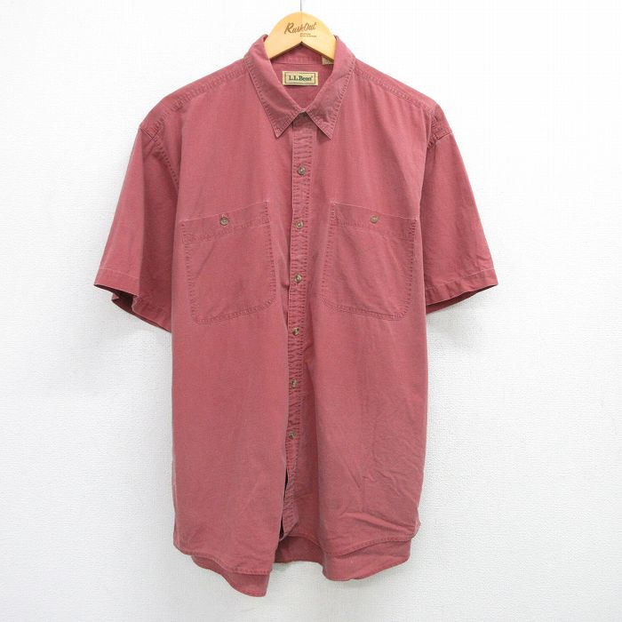 XL★古着 エルエルビーン LLBEAN 半袖 シャツ メンズ 80年代 80s 大きいサイズ コットン エンジ 【spe】 25jun14 中古 トップス