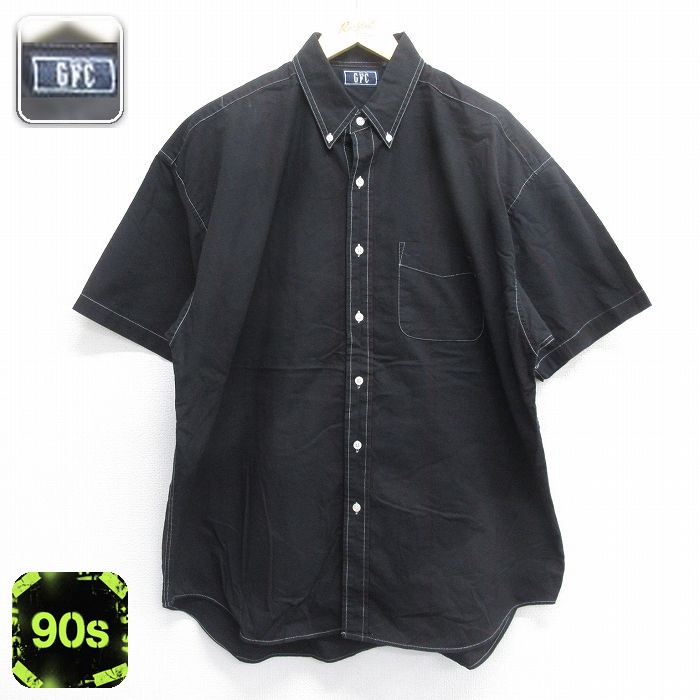 90s 半袖シャツ オックスフォード ブラックストライプ XL | 古着