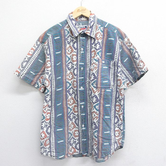 【50%OFF】L★古着 半袖 シャツ メンズ 90年代 90s 総柄 コットン 白他 ホワイト 25jun14 中古 トップス