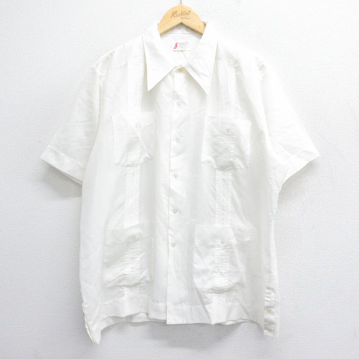 XL★古着 半袖 キューバ シャツ メンズ 70年代 70s 大きいサイズ 開襟 オープンカラー 白 ホワイト 【spe】 25jun14 中古 トップス