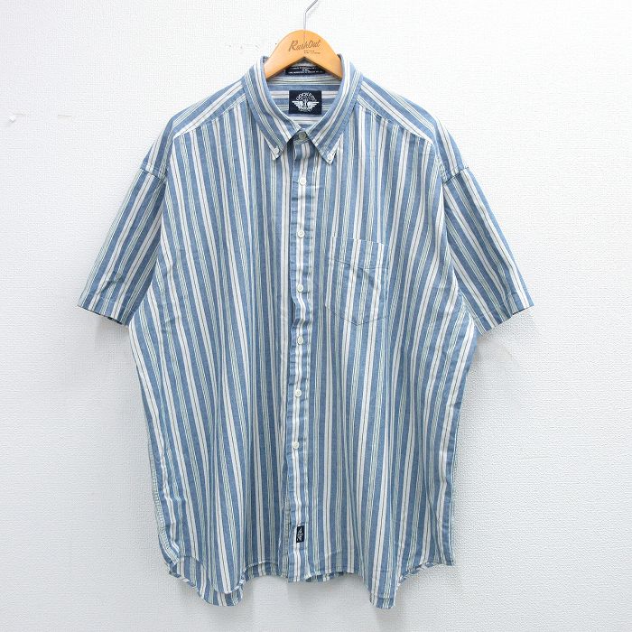 【50%OFF】XL★古着 ドッカーズ 半袖 シャツ メンズ 90年代 90s 大きいサイズ コットン ボタンダウン 薄紺他 ネイビー ストライプ 25jun14 中古 トップス