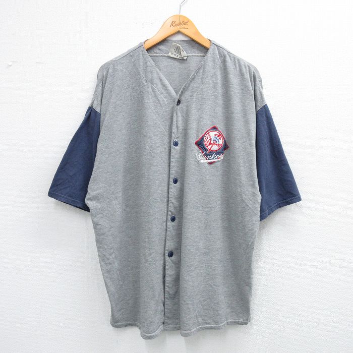 XL★古着 リー Lee 半袖 ベースボール シャツ メンズ 00年代 00s MLB ニューヨークヤンキース ツートンカラー 大きいサイズ グレー 霜降り メジャーリーグ 野球 25jun14 中古 トップス